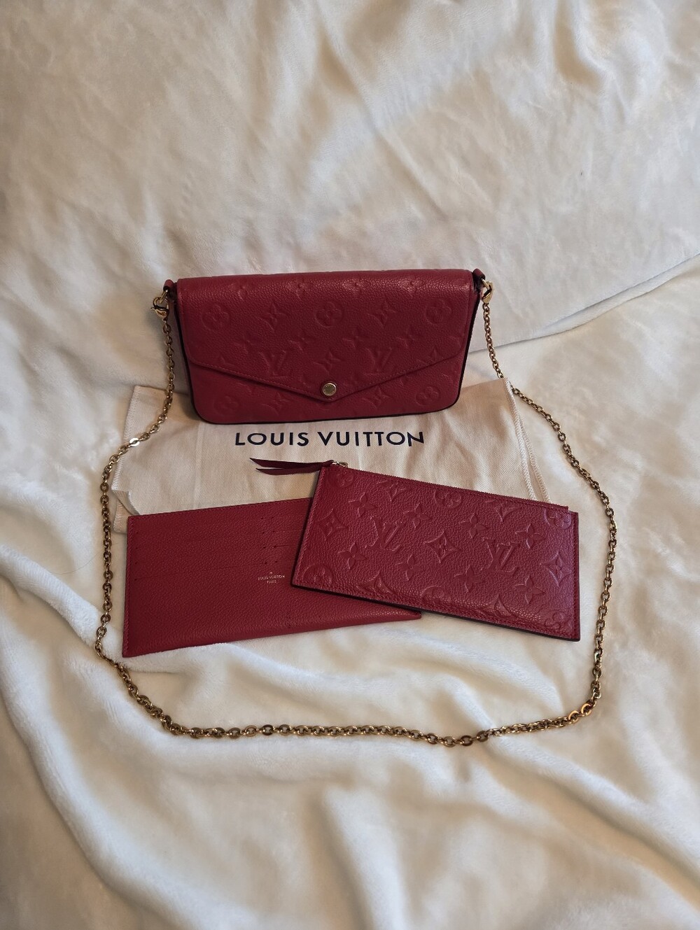 Authentic Louis Vuitton Empriente Pochette Felicie Red Scarlet with 2 Inserts